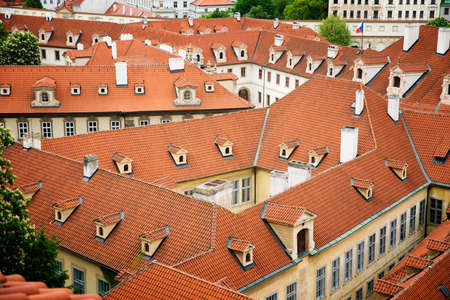 view over the rooftops of the old town in Pragueの写真素材