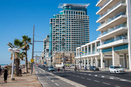 TEL AVIV, ISRAEL - JUNE 4, 2015: View of the business district with modern buildings in Tel Aviv. June 4, 2015. Tel Aviv, Israel.のeditorial素材