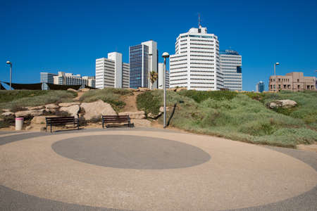 TEL AVIV, ISRAEL - JUNE 4, 2015: View of the business district with modern buildings in Tel Aviv. June 4, 2015. Tel Aviv, Israel.のeditorial素材