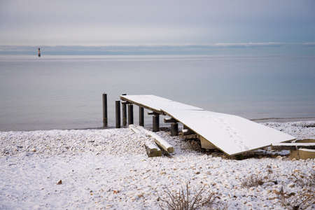 winter landscape with a sea viewの写真素材