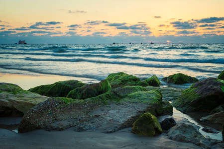 sunset over the sea off the coast of Tel Avivの写真素材