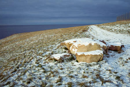 winter landscape with a sea viewの写真素材