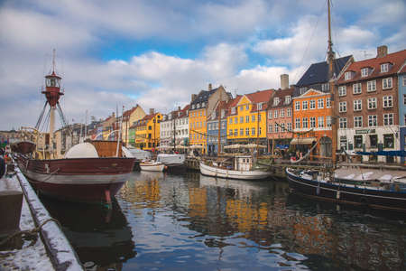 COPENHAGEN, DENMARK - 30 DECEMBER, 2014: Nyhavn is a 17th-century waterfront, canal and entertainment district in Copenhagen, Denmarkのeditorial素材