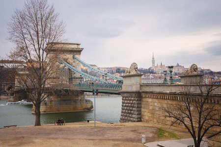 Chain Bridge at day in Budapestの写真素材