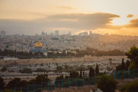 view of Jerusalem during sunsetの写真素材