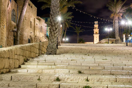 stone old city Jaffa in Tel Aviv at nightの写真素材