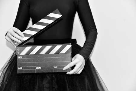 Clapperboard in handsの写真素材