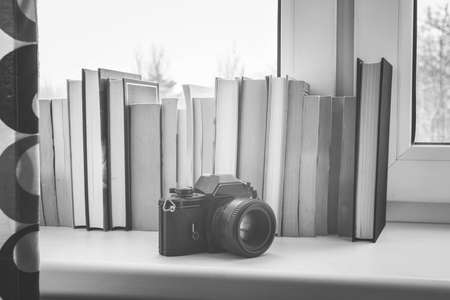 Books and cameraの写真素材