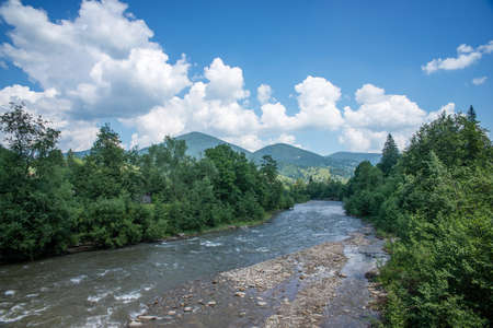 Fast river in the Carpathian mountains