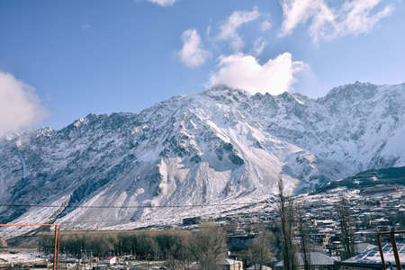 view of the mountain from the village Stepantsmindaの写真素材