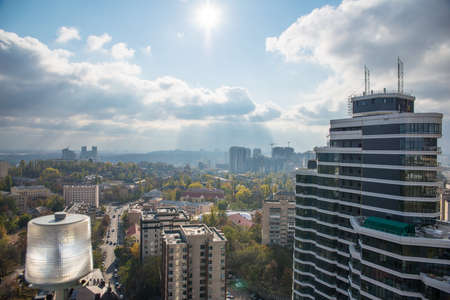 View from a height on a big beautiful autumn city
