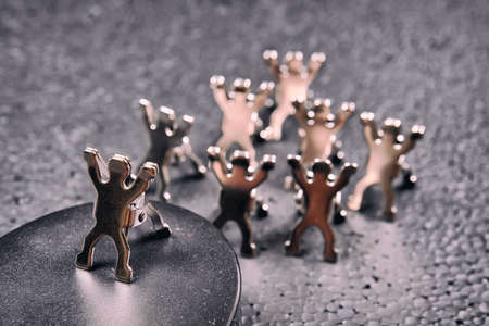 Group iron men on a black backgroundの写真素材