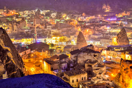 Goreme town in the night in Cappadocia, Central Anatolia,Turkeyの写真素材