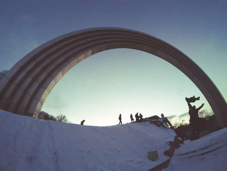 Friendship of Nations Arch dedicated to the unification of Russia and Ukraine within the Soviet Union.の写真素材