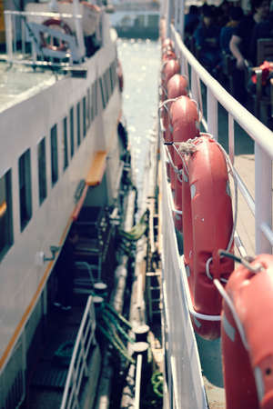 Lifebuoy on board a ship in Istanbulの写真素材