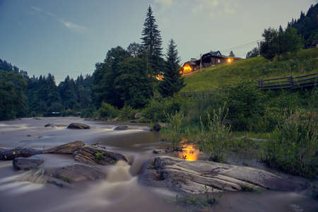 river in Carpathian mountains at night
