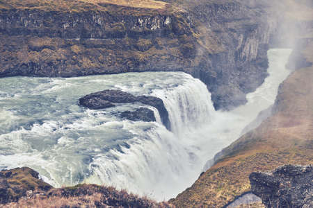 The waterfall Gullfoss  in Iceland in autumn