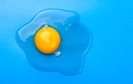 Raw egg on a blue backgroundの写真素材