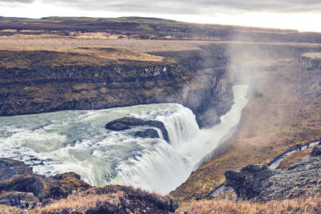 The waterfall Gullfoss  in Iceland in autumnの写真素材