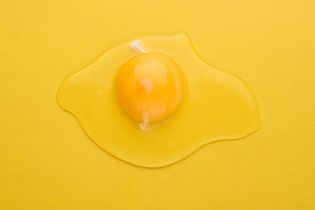 Raw egg on a yellow backgroundの写真素材