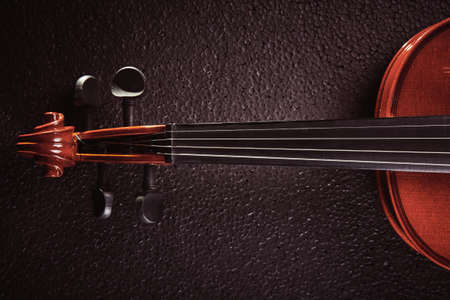 part of a violin on a black background with hard lightの写真素材