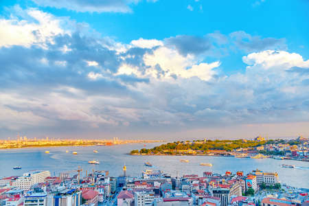 Top view from Galata Tower in Istanbul at sunset timeの写真素材