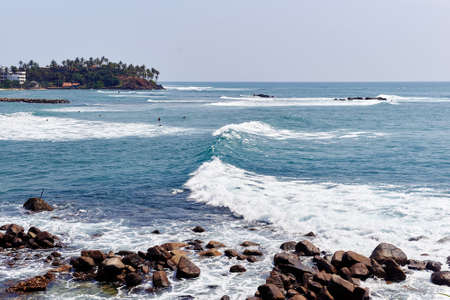 beach in the tourist town of Mirissa in Sri Lankaの写真素材
