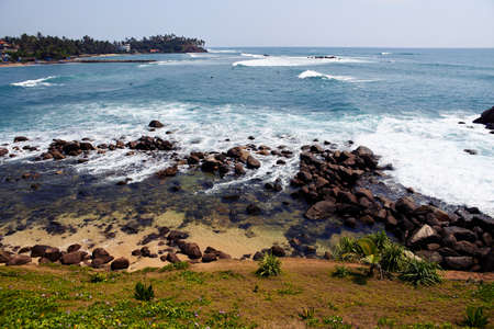 beach in the tourist town of Mirissa in Sri Lankaの写真素材