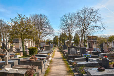 PARIS, FRANCE -APRIL 4, 2018: Pere Lachaise Cemetery is the largest cemetery in the city of Paris