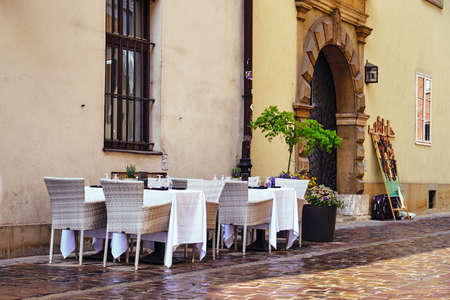 cafe in the street in Krakowの写真素材