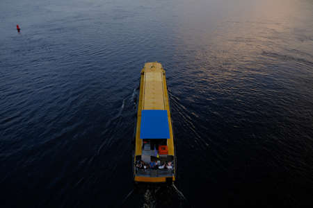 small pleasure ship on the river in Kyivの写真素材