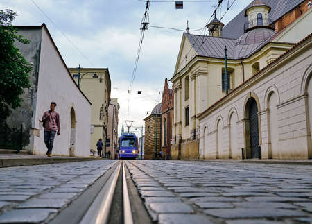 tram in the old town. Krakow, Polandの写真素材