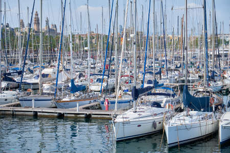BARCELONA, SPAIN -MAY 18, 2018: Many yachts in the port of the city