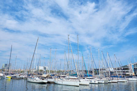 BARCELONA, SPAIN -MAY 18, 2018: Many yachts in the port of the cityの写真素材