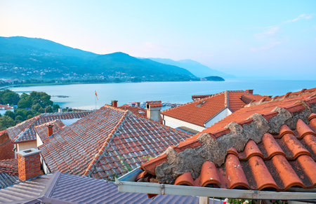 View of Lake Ohrid from the old townの写真素材