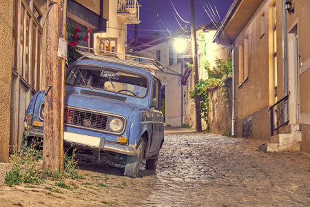 Street of the old city at night. Ohrid, Macedoniaの写真素材