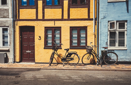 Beautiful Streets of the Old City. Odense, Denmark.の写真素材