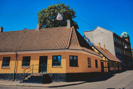 Beautiful Streets of the Old City. Odense, Denmark.の写真素材