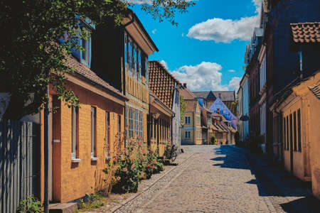 Beautiful Streets of the Old City. Odense, Denmark.の写真素材