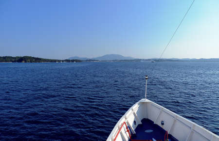 the ship is heading for Corfu Islandの写真素材
