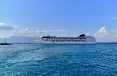 A large cruise ship in the portの写真素材