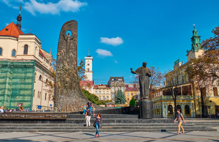 Lviv, Ukraine - September 20, 2018:  The Monument to Taras Shevchenkoのeditorial素材