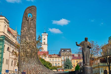 Lviv, Ukraine - September 20, 2018:  The Monument to Taras Shevchenkoのeditorial素材