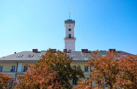 Lviv Town Hall in autumn. Ukraine.の写真素材