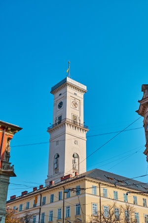 Lviv Town Hall in autumn. Ukraine.の写真素材