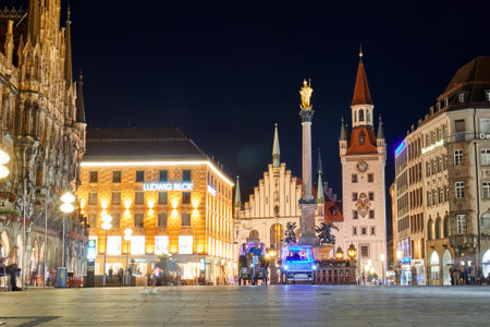 Germany, Munich - June 20, 2018: Marienplatz  is a central square in the city centre of Munich, Germany. It has been the city's main square since 1158のeditorial素材