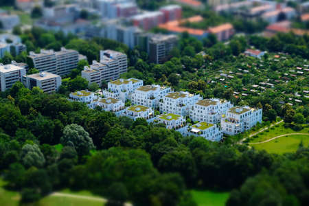 View from a height to residential areas in Munich