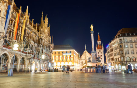 Germany, Munich - June 20, 2018: Marienplatz  is a central square in the city centre of Munich, Germany. It has been the city's main square since 1158のeditorial素材