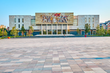TIRANA, ALBANIA - AUGUST 9, 2018:  The Skanderbeg Square  is the main plaza in the centre of Tiranaのeditorial素材