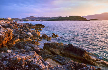 View of Ksamil during sunset. Albania.の写真素材